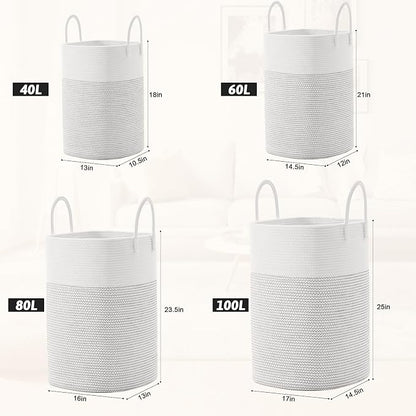 Artfeel Laundry Basket,Woven Cotton Rope Laundry Hamper,40L Versatile Storage for Dirty Clothes,Baby Toys,and Blankets in Bathroom, Nursery,and Living Room