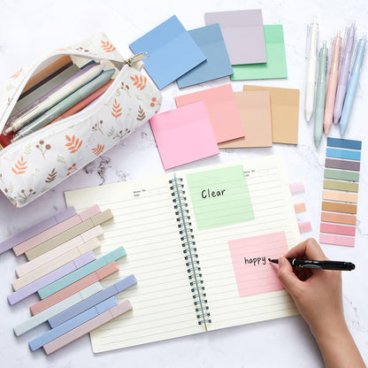 Jutom 39 Pcs Aesthetic Book Annotation Kit Highlighter with Case Bag Gel Pen Transparent Sticky Note Taking Book Supplies (Beige, Floral Style)
