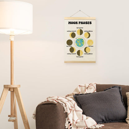 TLESKE Boho Classroom Moon Phases Chart Poster Hanger Frame for Kids, Homeschool Hanging Wall Art Room Decor for Toddlers Nursery Playroom, Preschool Prek Learning Educational Poster Prints, 12x16