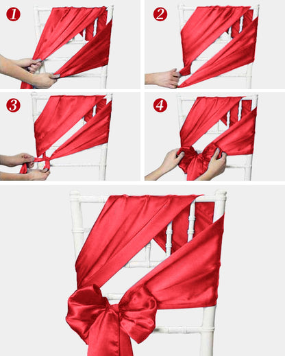 YMHPRIDE 60 PCS Red Satin Chair Sashes,Ties Chair Bows Designed Chair Sashes Chair Cover for Wedding Party Baby Shower Banquet Folding Chairs Decoration(Red,7x108 inch)