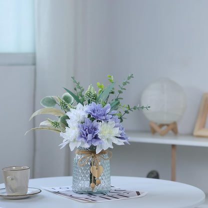 Faux Flowers with Vase,Artificial Silk Flowers in Vase, Fake Plant Eucalyptus and Willow,Flower Arrangement for Home Farmhouse kitchen Dining Table Centerpiece Decorations Table Decor (Dusty Purple)