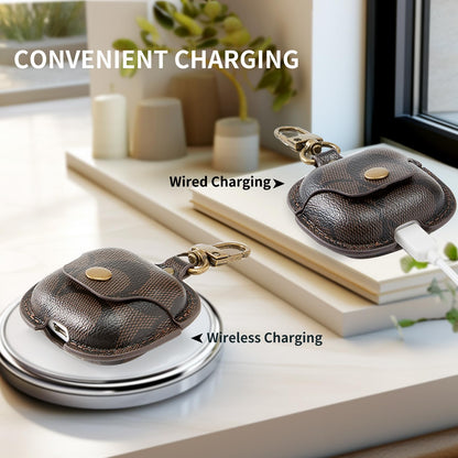 for AirPods 4 Case Cover 2024, Leather Full-Body Protective Case for AirPods 4th Generation Wireless Charging Case for Women Men with Keychain-Coffee