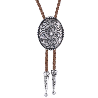 Jeilwiy Bolo Tie for Men Vintage Silver Floral Cowboy Mens Bolo Ties Western Brown Leather Cowboy Tie Adjustable
