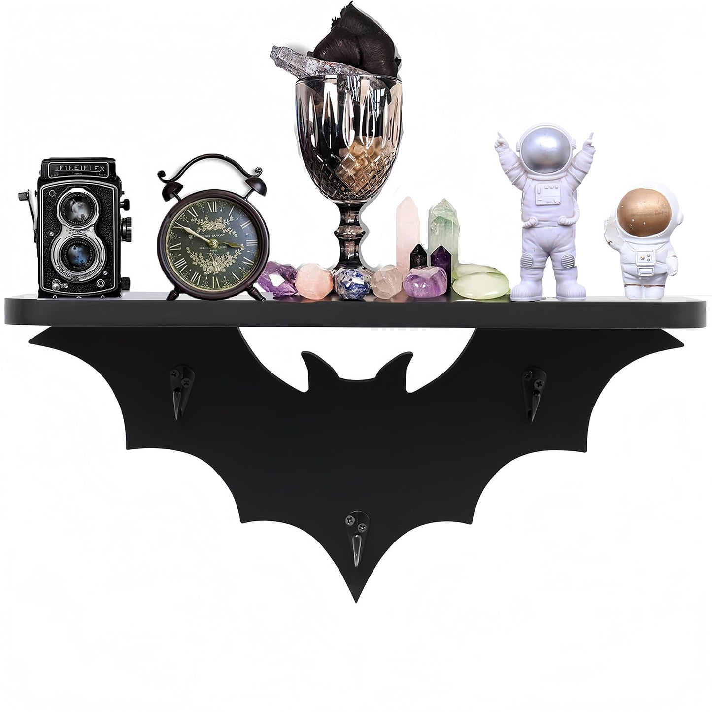 HZYSLYJ Bat Shelf Floating Shelves for Wall,15.5 inch Wall Shelf with 3 Key Hooks,Black Shelves for Living Room Bedroom Kitchen Gothroom