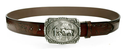 Moranse Western Cowboy Horse & Bull Style Buckle And Genuine Cow Leather Belts