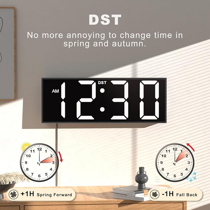 JALL 12" Large Digital Wall Clock, Big LED Number Dispaly, RGB Colors, DST, Night Light for Classroom Living Room Bedroom Mounted Birthday Xmas Gift for Senior, Mem Womem (White Font, 12 inches)