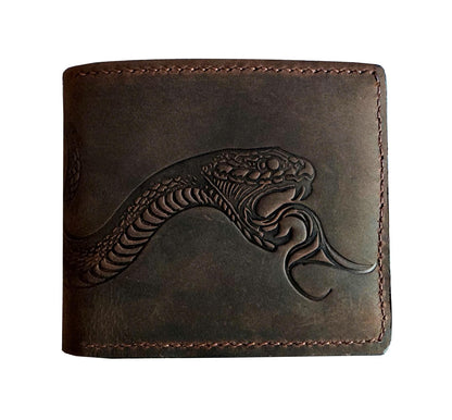 Mayan Corner - Authentical handcrafted wallet, bifold distressed leather gift, ID card wallet for dad - Snake