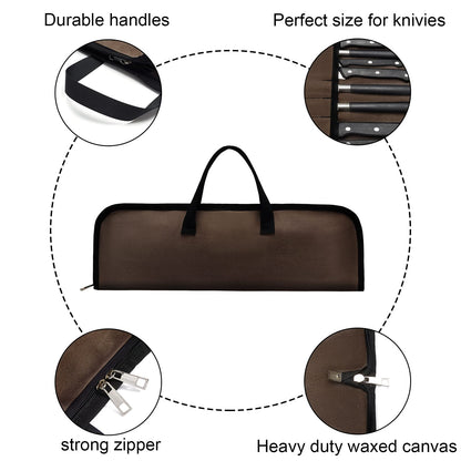 QEES Knife Roll,Heavy Duty Knife Bag,Waxed Canvas knife Case with 4 Slots For Knives & Kitchen Tools,Chef Knife Bag With Handle.Portable Knife Roll Bag For Chefs Culinary Traveling.Knives Pouch