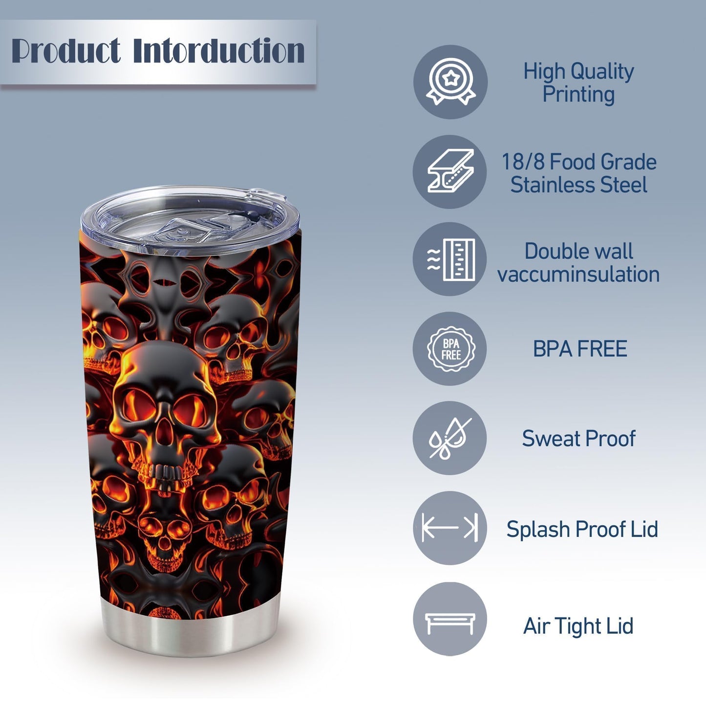 ATHAND Melted Skull Halloween Tumbler, 20oz Gothic Insulated Stainless Steel Travel Mug with Lid, Double Wall Coffee Cup, Funny Spooky Gift for Women, Men, Friends, Dad,Halloween,Birthday, 1 Pcs