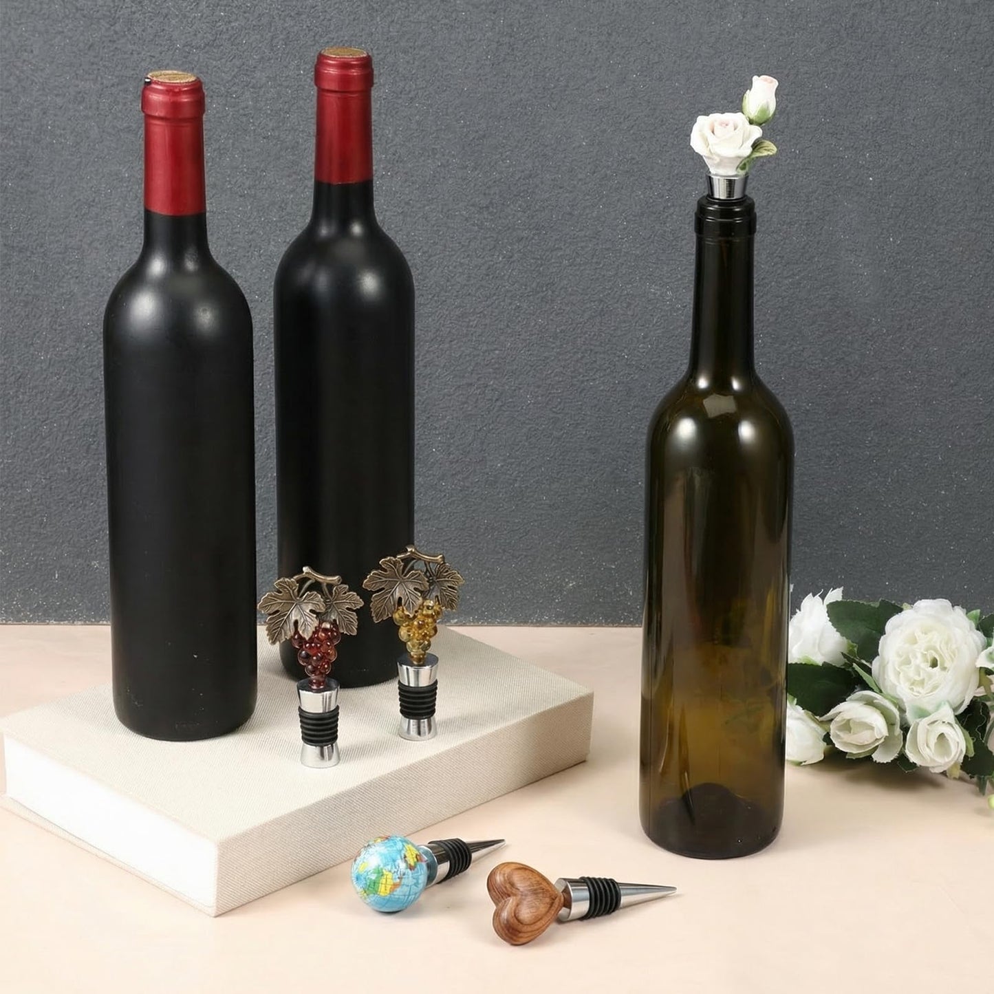 HANLANXUE 30Pcs Stainless Steel Wine Stoppers, Reusable Corks Decorative Bottle and Beverage Stoppers for DIY Wedding Bar Party Holiday Kitchen
