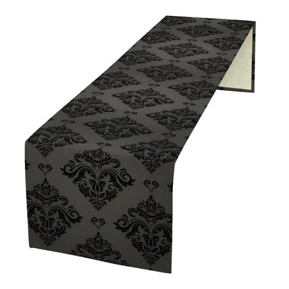 Halloween Table Runner, Classic Black Damask Print Table Runner for Holiday Party Kitchen Dining Decor, 13x70 Inch