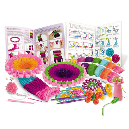 4M Knitting & Crochet Kit for Kids Ages 8-12 – Learn to Knit with French Knitting Reel, Crochet Hooks, Yarn, Scarf & Handbag Projects, Beginner Craft Set for Girls and Boys, STEM Arts & Crafts Gift