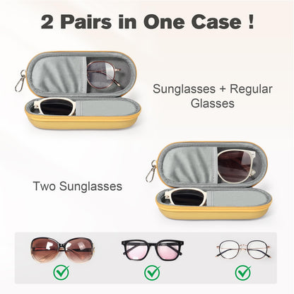 Huvon Double Eyeglasses Case, Dual Glasses Sunglasses Organizer with Zipper Closure, Eyewear Storage Box for Men Women Travel (Mellow Yellow)