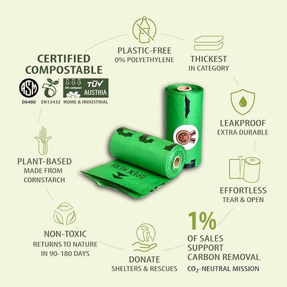 PetLaud Plastic-Free Compostable Dog Poop Bags Rolls — Extra Thick, Leakproof, ASTM D6400 Certified — 240 Bags