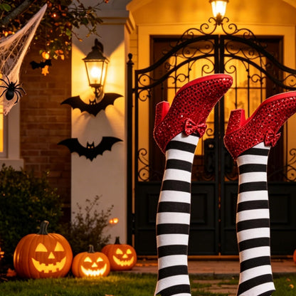Wicked Witch Legs Prop – Halloween Decoration with Red Shoes, Fake Legs for Haunted House, Indoor & Outdoor Party Decor