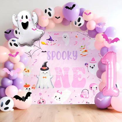 Pink The Spooky One Party Decor Halloween First Boo Day Balloons Ghost Boo Balloons for Pink Halloween Girl First Birthday Party Decorations