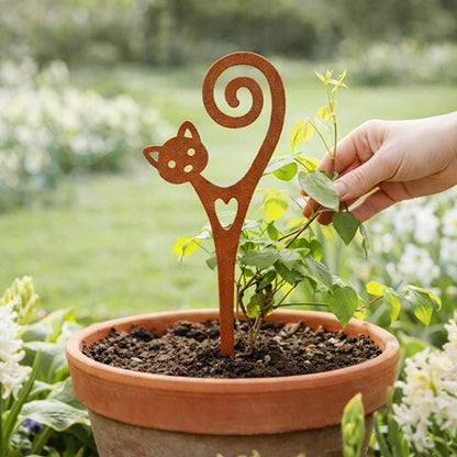 STEELDECO Cat Garden Stake A Powder-Coated Metal Plant Pick & Cute Decor for Indoor & Outdoor Planters and Gardens