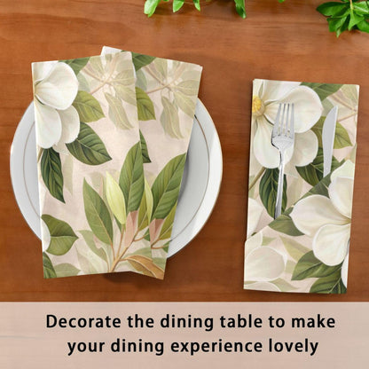 White Magnolia Flowers Cloth Napkins Dinner Napkin Set of 6 for Kitchen Parties Weddings Cocktail Christmas Halloween Thanksgiving Festivals