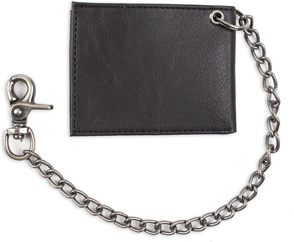 Dickies Men's RFID Everyday Leather Bifold Chain Wallet, Pebbled Black, One Size