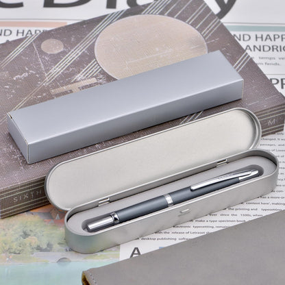 Jinhao 10 Press Fountain Pen with Box, Metal Gray Retractable Extra Fine Nib with Ink Converter Set (Silver Clip)
