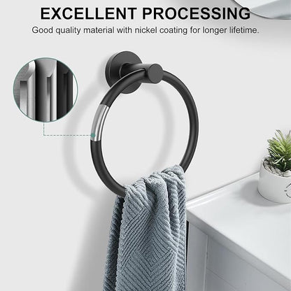 SetSail Towel Holder for Bathroom Wall Matte Black Towel Ring Stainless Steel Hand Towel Holder Heavy Duty Towel Hanger for Bathroom, 3 Packs