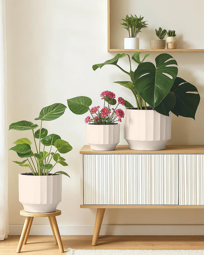OXART Ceramic Plant Pot, 7.6+6.2+5 inch Planter with Drainage Hole, Set of 3 Modern Plant Pots for Intdoor/Outdoor, Home Garden Flower Pots for Plants Cacti, Succulents, Snakes, and Pothos, Yellow