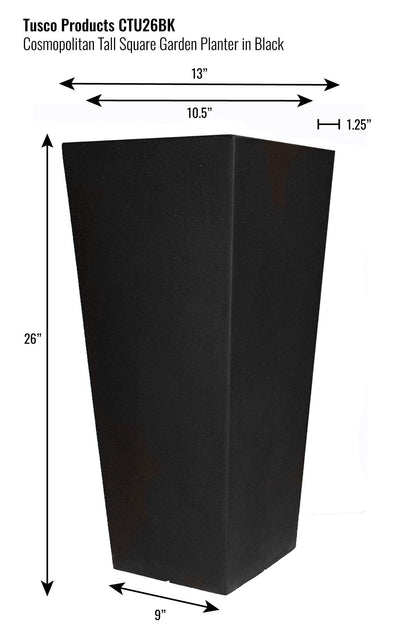 Tusco Products CTU26BK Cosmo Tall Planter, Black, 26-Inch