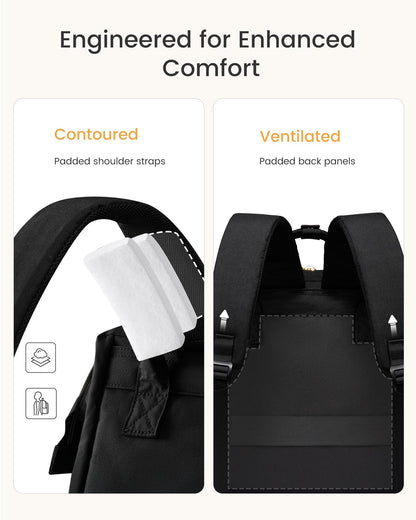 LOVEVOOK Laptop Backpack for Women with Giant Tumbler Holder Pocket,15.6 inch Waterproof Travel Backpack Purse Computer Laptop Bag,Professional Work College Nurse Teacher Backpack Casual Daypack,Black