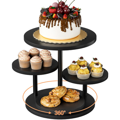 Cupcake Tower for 50 Cupcakes 4 Tier Wooden Dessert Display Stands 360°Rotatable Cookie Display Stand with Tiered Trays Round Cake Stand for Parties Wedding Halloween Dessert Table, Black