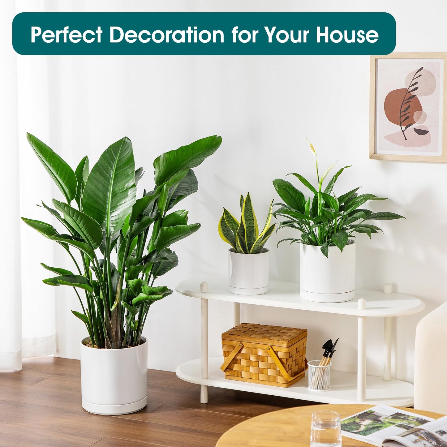 vancasso Ceramic Planters, Plant Pots for Indoor Plants, 6.25+8.25+10.25 Inch Ceramic Pots for Plants, Flower Pots with Drainage Holes, Planters Pot for Indoor House Plant, Set of 3, White