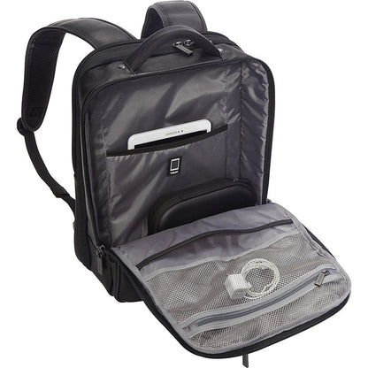 Kenneth Cole Reaction Manhattan Colombian Leather Slim 16" Laptop & Tablet Checkpoint-Friendly Anti-Theft RFID Business Book Bag Backpack, Black