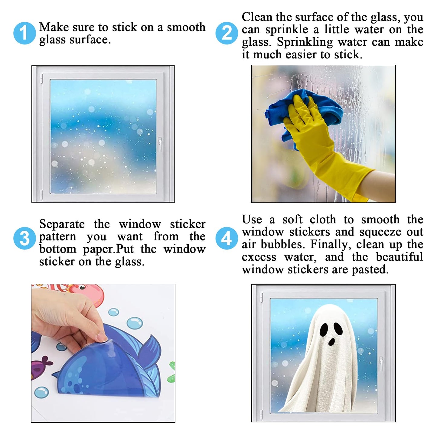 Whaline Extra Large Halloween Window Clings Spooky White Ghost Silhouette Reusable Window Decals for Holiday Party Haunted House Home Office School Decor, 4 Sheets