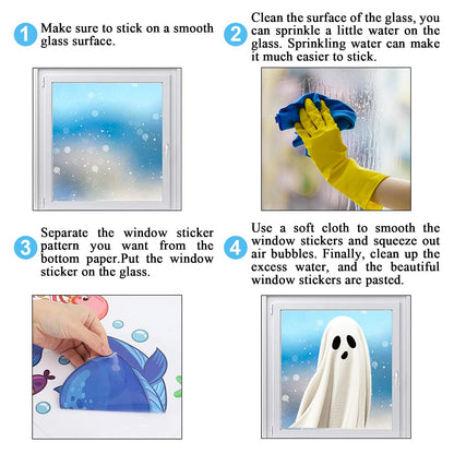 Whaline Extra Large Halloween Window Clings Spooky White Ghost Silhouette Reusable Window Decals for Holiday Party Haunted House Home Office School Decor, 4 Sheets