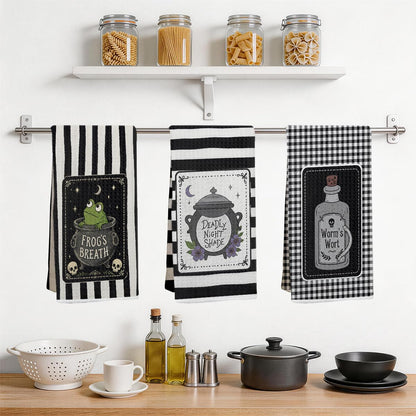 3 Pcs Frog Witchy Gifts Kitchen Towels, Funny Witch Decor Hand Tea Towels for Kitchen Bathroom Home Halloween Decor, Waffle Weave Absorbent Dish Towel, Witchy Lover Gifts for Women Friend 14x24 Inches