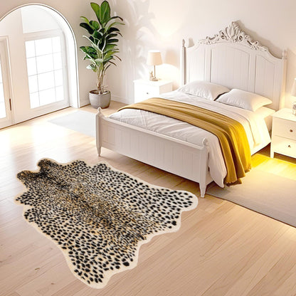 Leopard Rug Cheetah Rug Animals Printed Hide Mats Faux Fur Cowhide Skin Carpet for Home Office, Livingroom, Bedroom, 5.3ft x 6.6ft