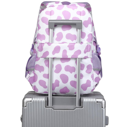 abshoo School Backpack for Girls Bookbag with Lunch Bag Teen Girls School Bag Travel Daypack (Cow Print Purple)