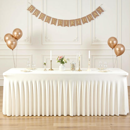 2 Pack Ivory Spandex Tablecloths for Rectangle Tables 6 Foot Ivory Stretch Table Cloth Rectangle 6ft Elastic Fitted Table Cover with Skirt for Wedding Birthday Party Banquet Baby Shower Buffet Event