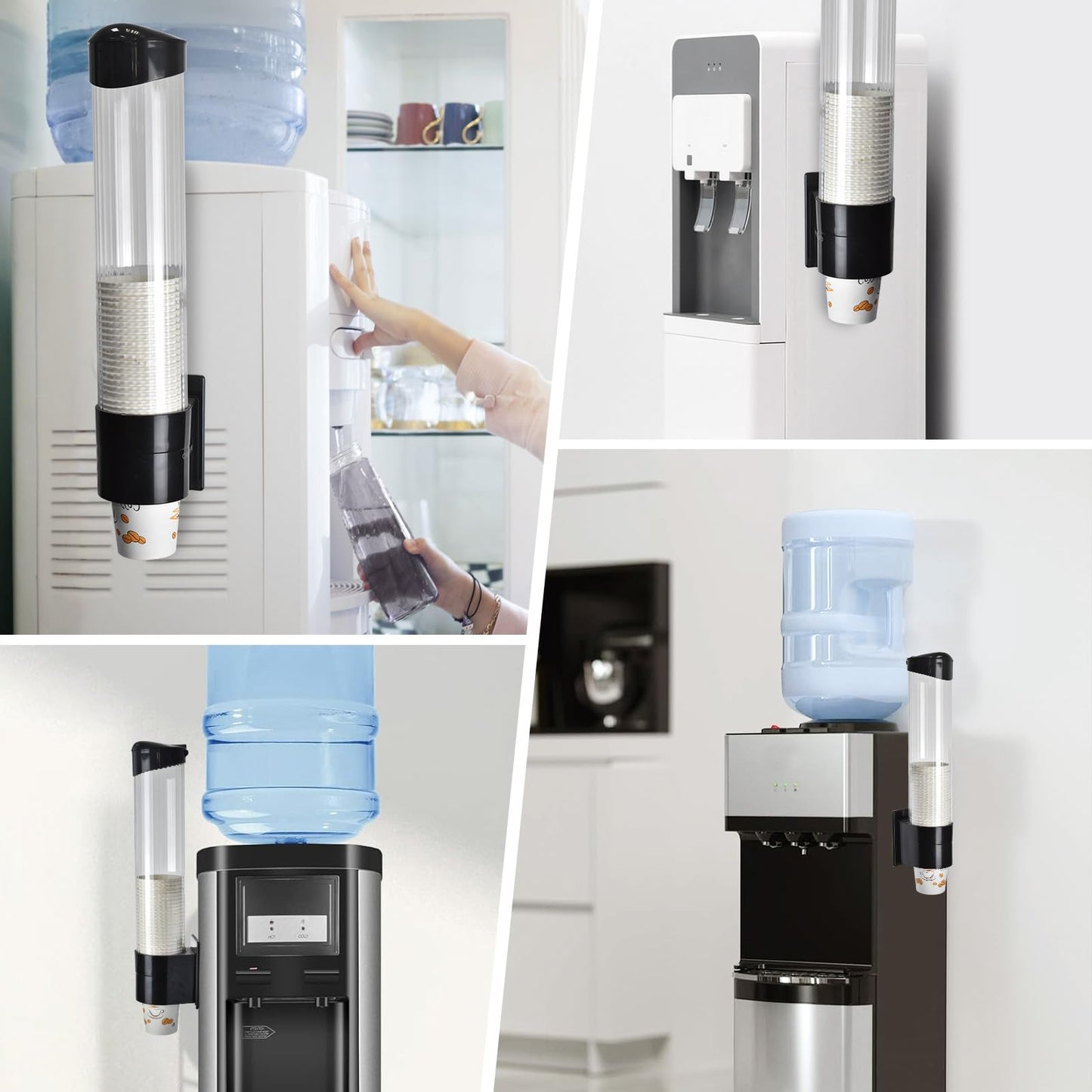 LBTING Cup Dispenser, Water Cooler Pull Type Cup Holder Fits 7oz - 12oz Cone or Flat Bottom Cups, Paste or Screw Plate Wall Mount, 16.9" Tube Length Black