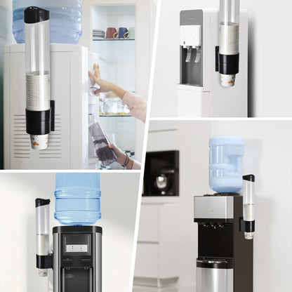 LBTING Cup Dispenser, Water Cooler Pull Type Cup Holder Fits 7oz - 12oz Cone or Flat Bottom Cups, Paste or Screw Plate Wall Mount, 16.9" Tube Length Black