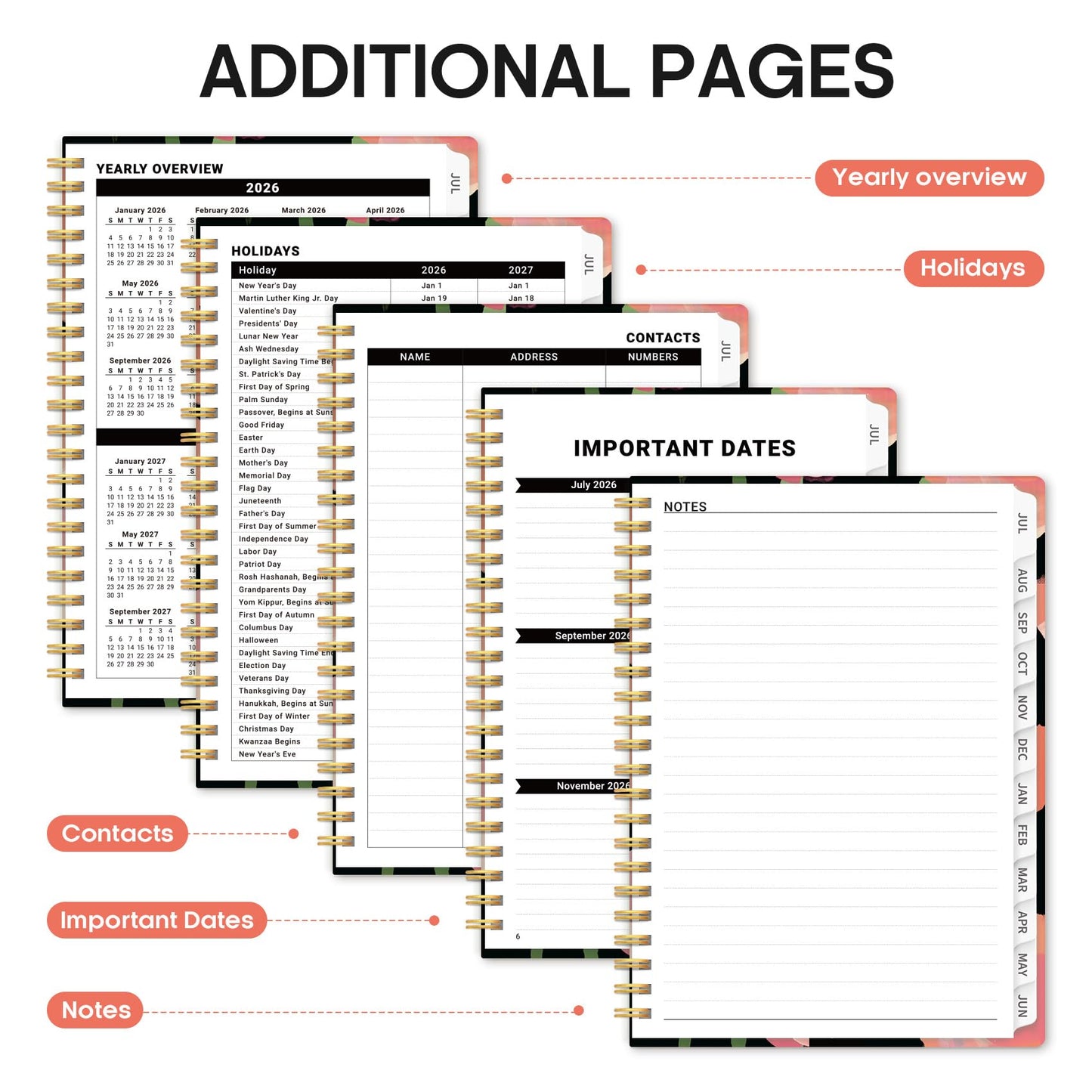 Planner 2026-2027, Academic Year Weekly and Monthly Calender Planner, from Jul 2026 - Jun 2027, Spiral Bound School Planning Book, Perfect for Teacher, Student, Women & Men, A5 (6.3" x 8.5"), Midnight Poppies