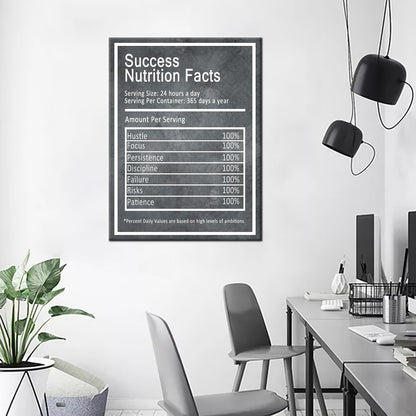 YSPCSUN Inspirational Wall Art for Office Decor Success Nutrition Facts Canvas Prints Framed Motivational Posters Positive Affirmations Artwork for Gym Men Bedroom Living Room 24x18 Inch