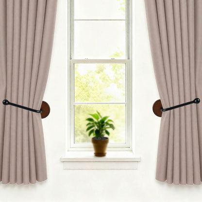 Earssa 2 Pack Adhesive Curtain Holdbacks no Drill Wood Curtain Tiebacks Wall Mounted Curtain Pull Backs Curtain Tie Backs for Drapes (Black)