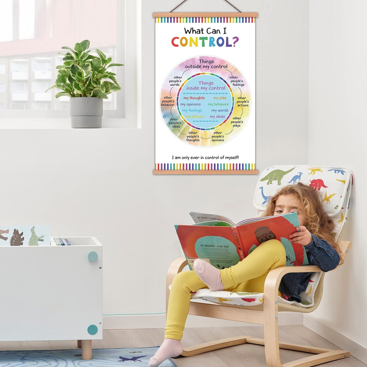 KAIRNE Colorful what can i control wall art Inspirational Quote with Wood Magnetic Hanger Frame(15.7X25 Inch) Calm Zone Poster School Counselor Gifts Motivational Art Print for Kids Classroom, Office
