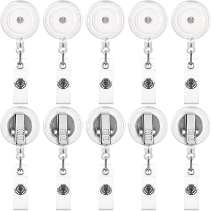 50 Pieces Retractable Badge Holder Reels with Swivel Alligator Clip, ID Card Holder Name Badge Reel Clips for Students Teachers Office Workers (Translucent Clear)