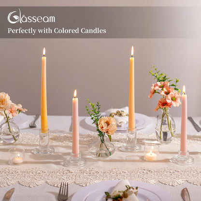 Glasseam Taper Candle Holders Bulk: 12 Pcs Glass Candlestick Holders for Tapered Candles Set Small Clear Candle Sticks Holder Decor for Wedding Table Centerpiece Holiday Christmas Decorations
