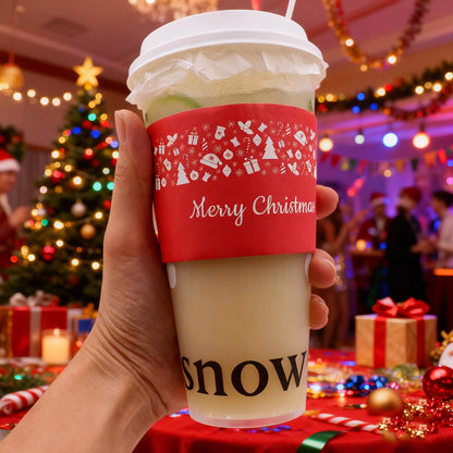 EchoDone Christmas Disposable Coffee Cup Sleeves Paper Corrugated Cup Jackets 200 Count Christmas Tree, Elk Pattern Fit for 90mm Diameter Cups 10oz 12oz 16oz (Without Cups)