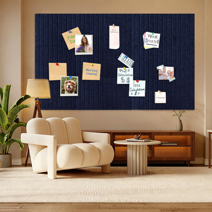 15 Pack Felt Bulletin Board, 35" x 59" Large Navy Blue Pinboard with 30 Push Pins, Felt Pin Board, Self-Adhesive Cork Board Tiles for Home, Office Walls, School Classroom Message Photos Display
