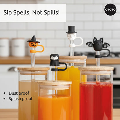 OTOTO Boo Team Straw Toppers Set of 4 - Straw Covers Cap for Tumblers, Covers, Caps for Tumbler Accessories, Cute Water Bottle Accessories, Goth Halloween Spooky Witchy Gifts, Witch