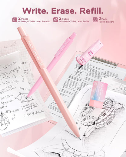 Four Candies Pink College Supplies and Nursing Essentials with Organizer, Gel Pens with Black Ink,Correction Tapes,Pastel Highlighters, Mechanical Pencils, Sticky Notes, Index Post