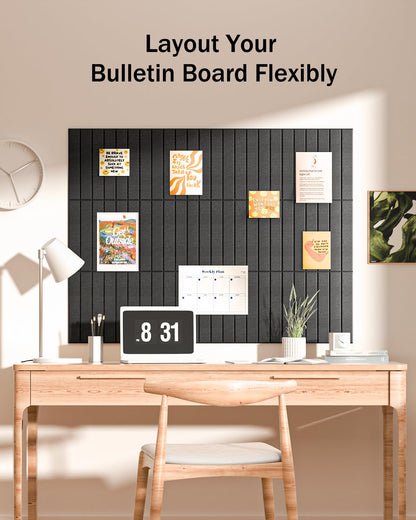 Woovio Large Cork Board, 48" X 36" Bulletin Board, 12 Pack Felt Pin Boards Cork Boards for Walls Office Home Decor, Classroom with 60 Safe Removable Adhesive Tabs Black
